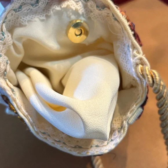 Handmade by Sivia Embroidered Floral and Lace on upcycled denim Shoulder Bag - Picture 5 of 10